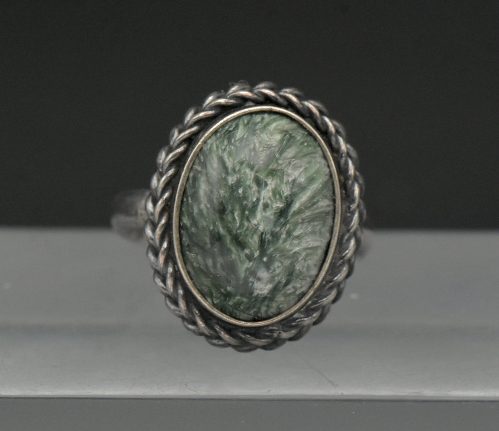 Vintage Seraphinite and Sterling Silver Handmade Ring - Size 7.75