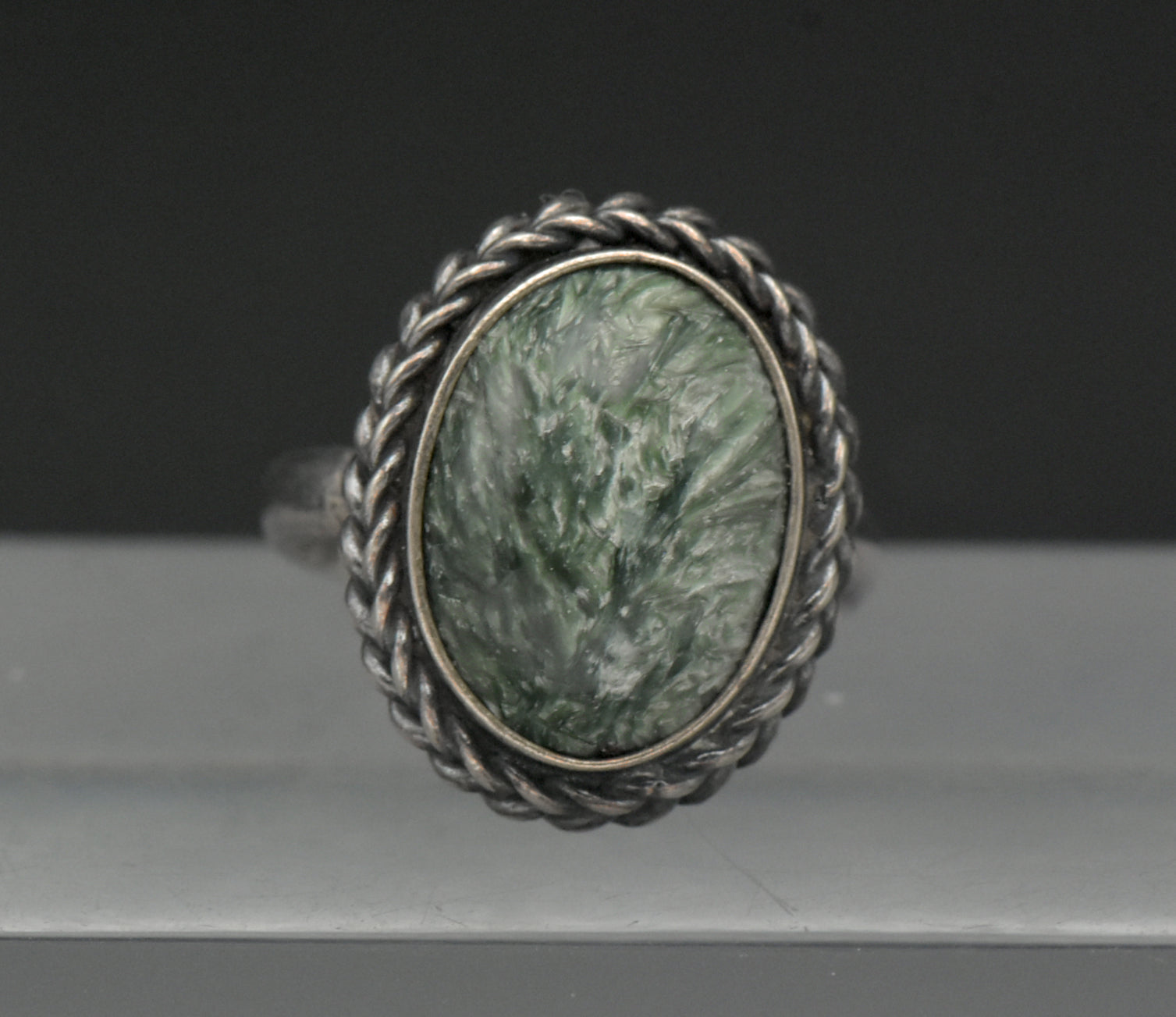 Vintage Seraphinite and Sterling Silver Handmade Ring - Size 7.75