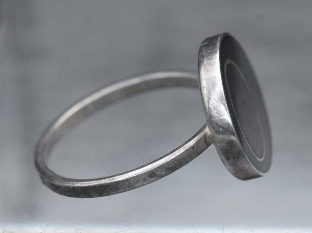 Vintage Handmade Sterling Silver Black Enamel Ring - Size 6