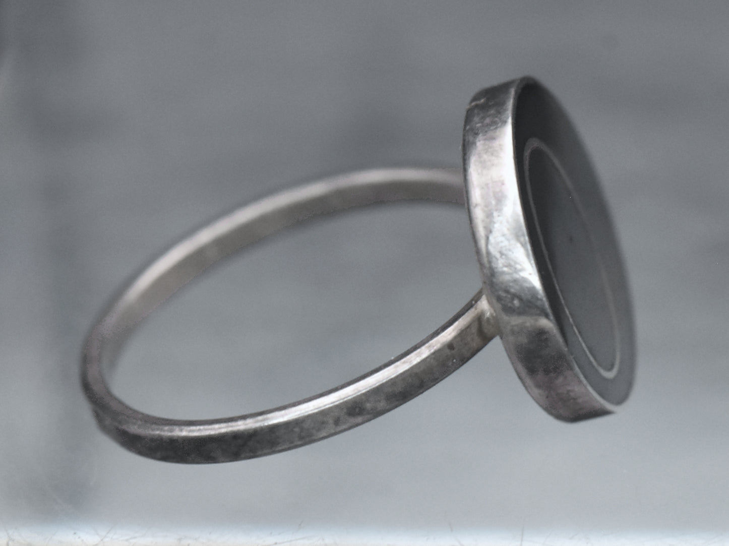 Vintage Handmade Sterling Silver Black Enamel Ring - Size 6