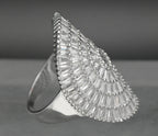 Vintage Cut Crystal Silver Tone Metal Shield Ring - Size 6.75
