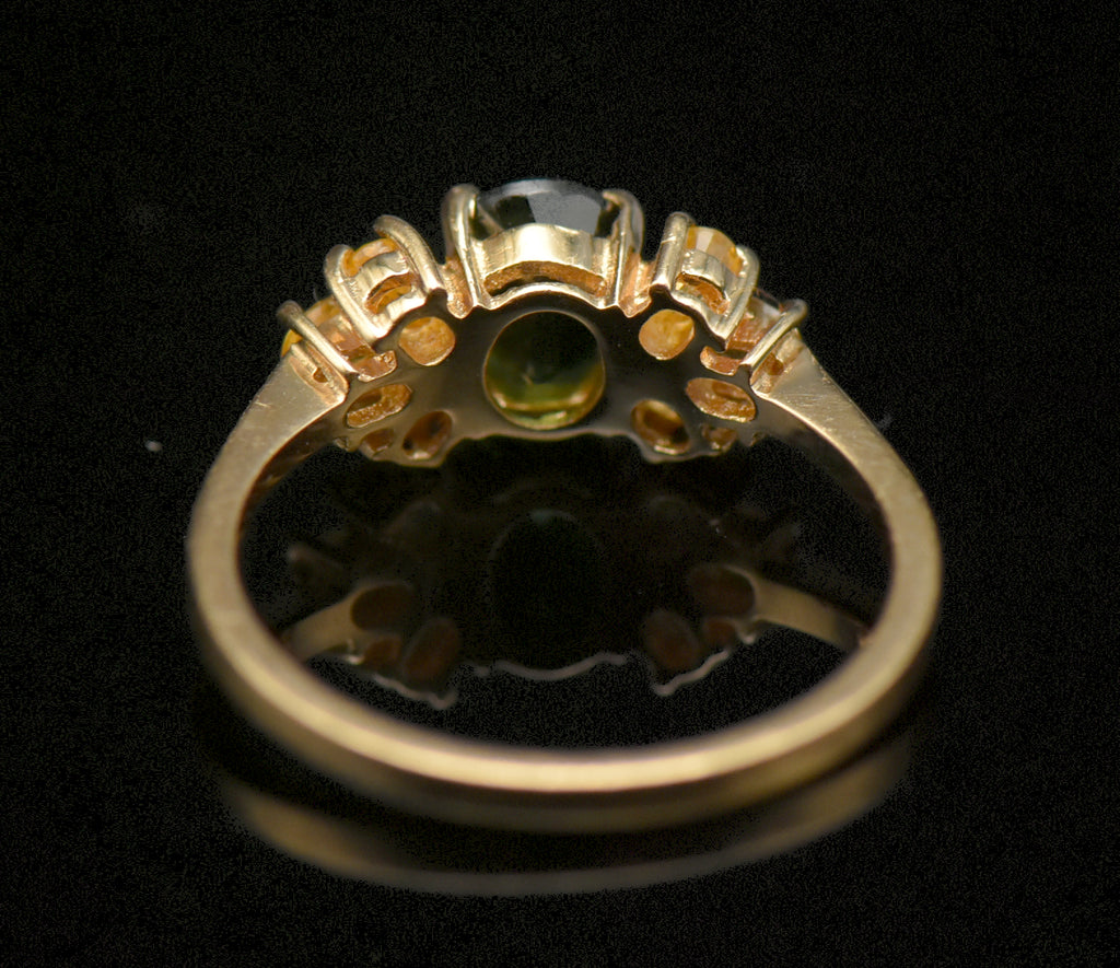 Vintage 14k Green and Yellow Sapphires Ring - Size 6.75