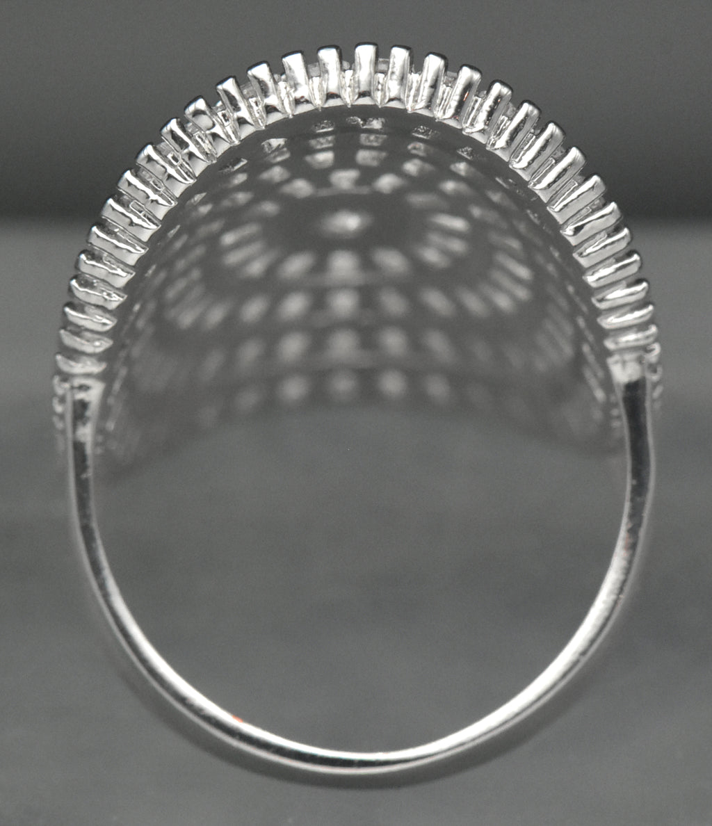 Vintage Cut Crystal Silver Tone Metal Shield Ring - Size 6.75