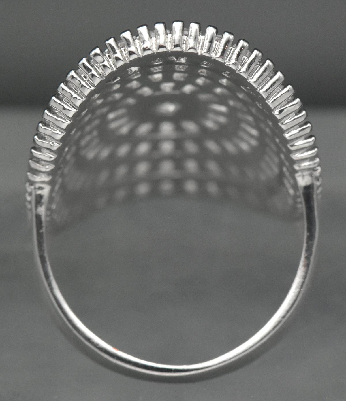 Vintage Cut Crystal Silver Tone Metal Shield Ring - Size 6.75