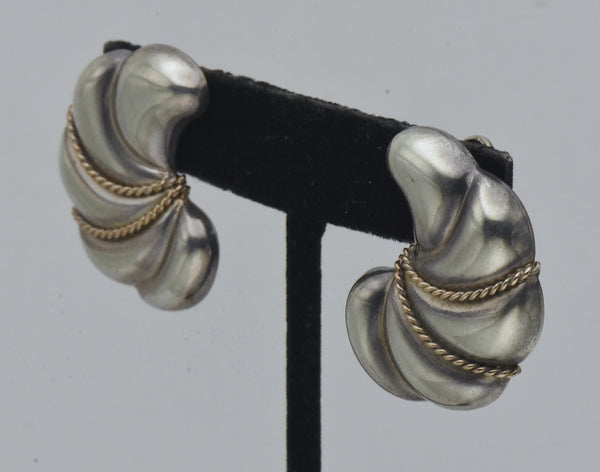 Vintage Handmade Sterling Silver & 14K Gold Earrings