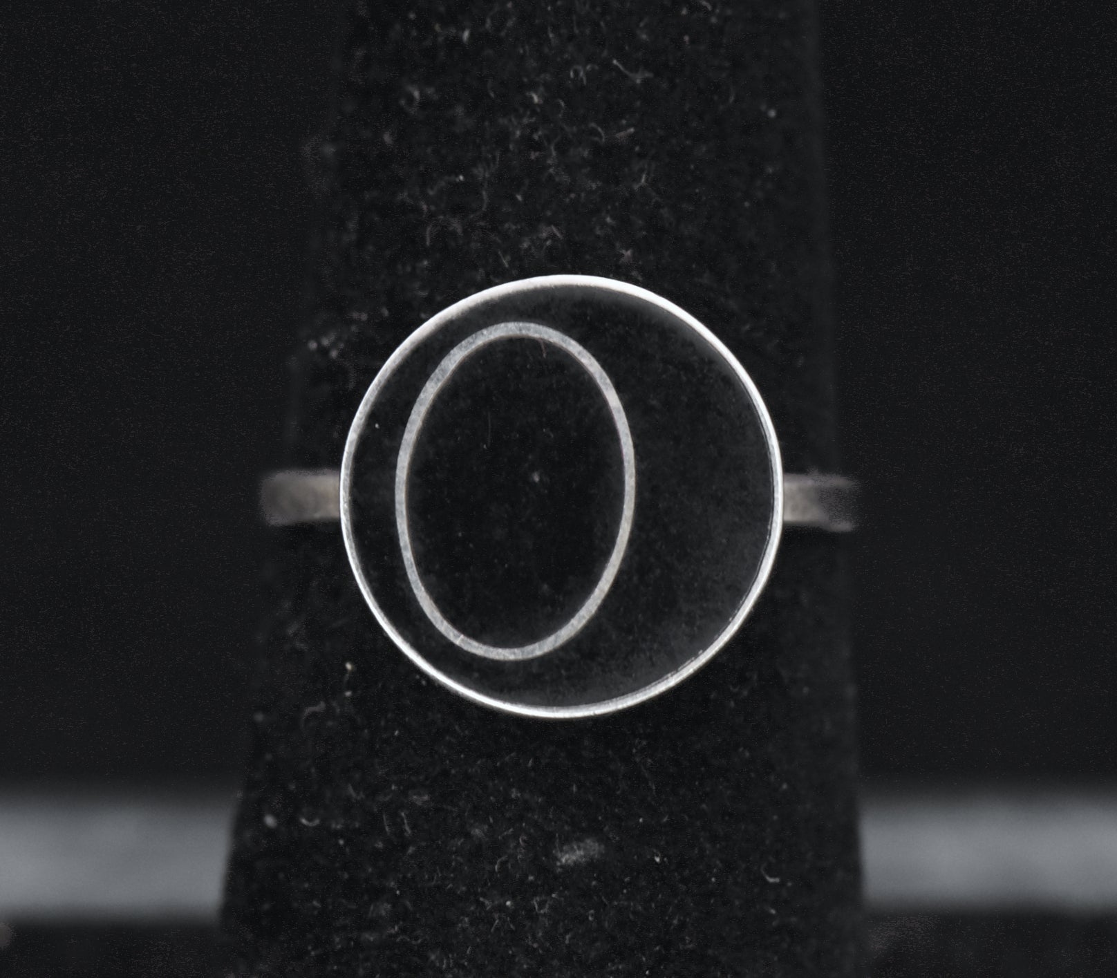Vintage Handmade Sterling Silver Black Enamel Ring - Size 6