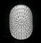 Vintage Cut Crystal Silver Tone Metal Shield Ring - Size 6.75