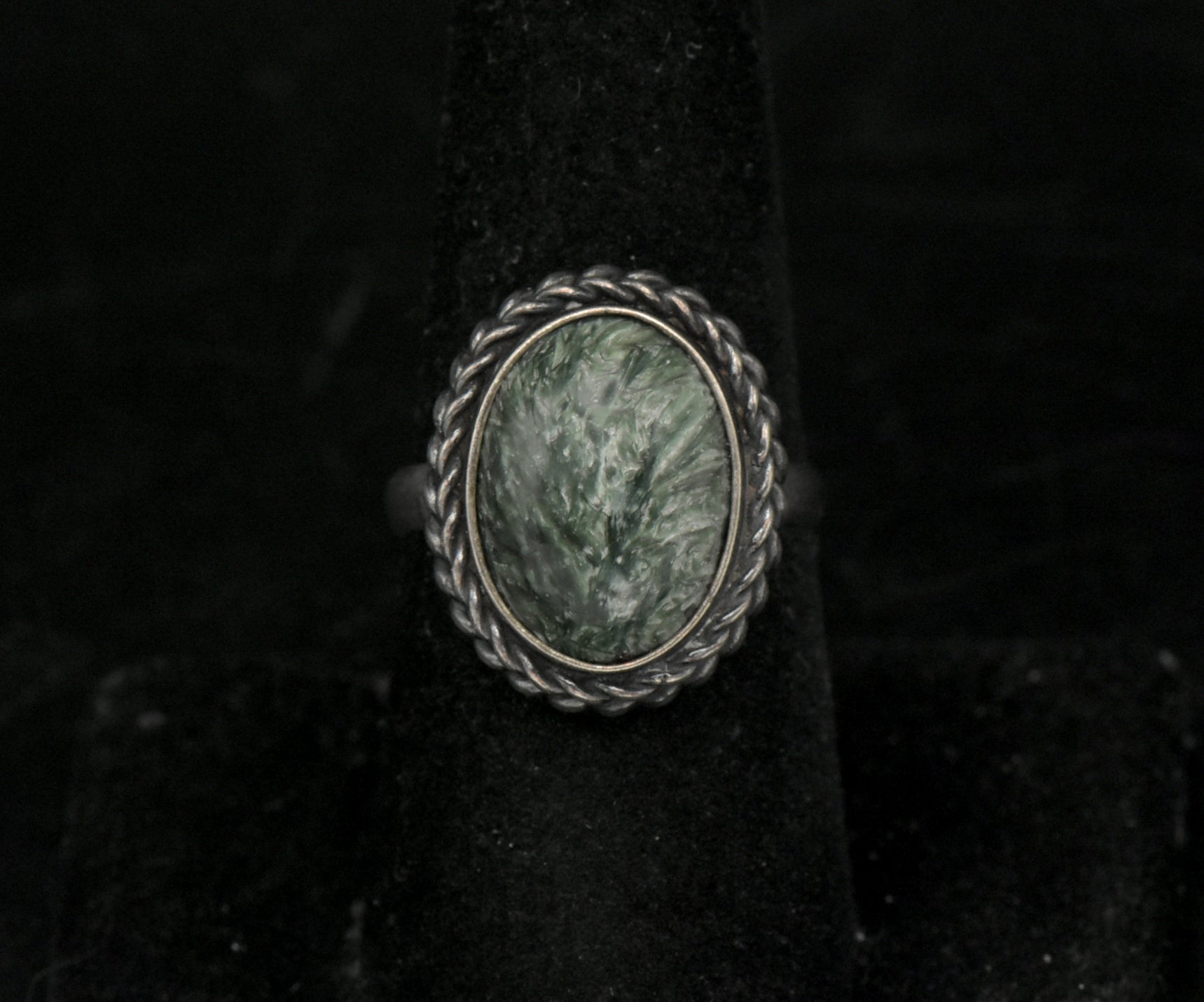 Vintage Seraphinite and Sterling Silver Handmade Ring - Size 7.75