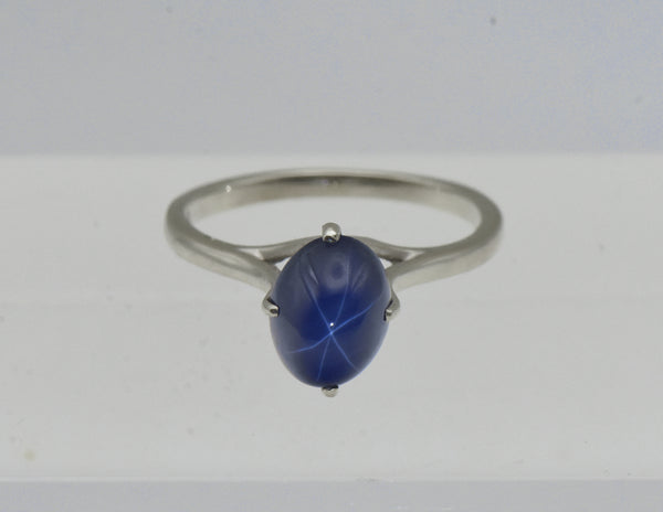 Vintage 14K White Gold Synthetic Star Sapphire Ring - Size 4.5