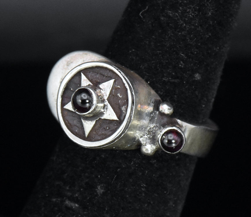 Vintage Handmade Garnet Sterling Silver Ring - Size 4