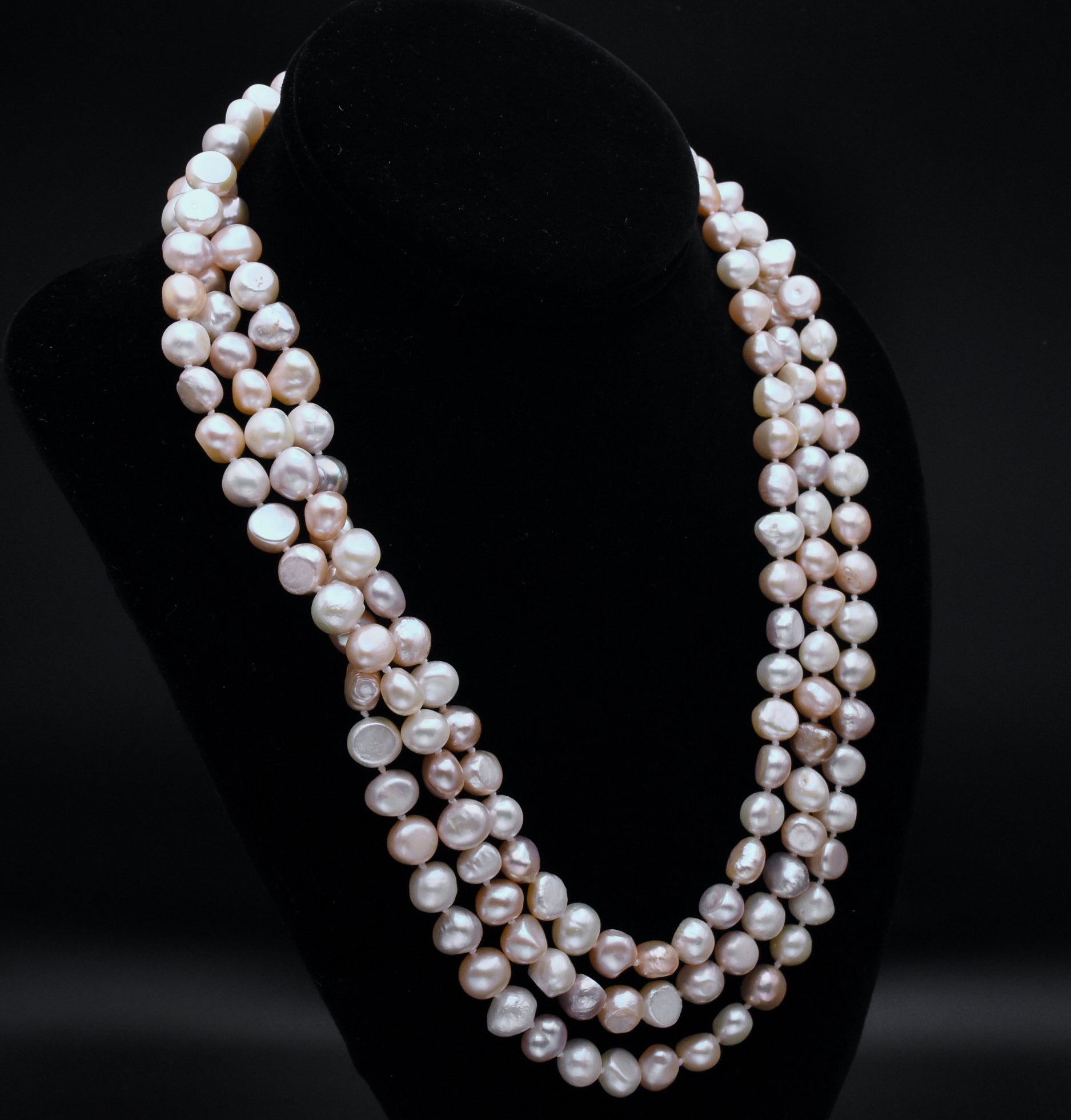 Single Strand Rope Necklace of Semi-Baroque Variety Colors Cultured Pearls - 63"