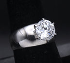 Sterling Silver Cubic Zirconia Solitaire Wide Band Ring - Size 7