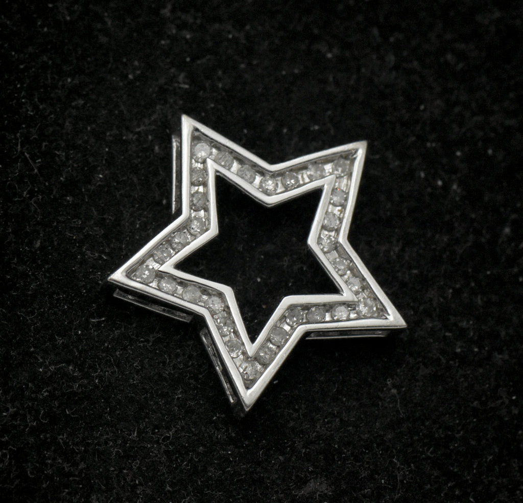 Vintage 10k White Gold and Diamonds Star Slide Pendant