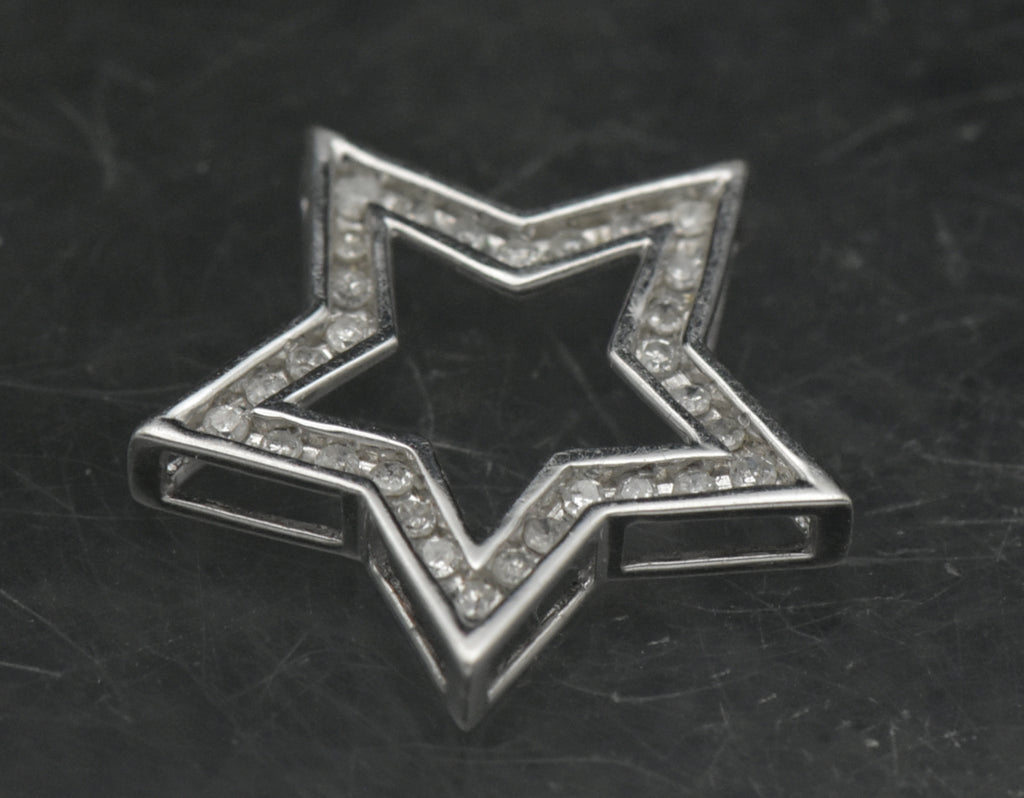 Vintage 10k White Gold and Diamonds Star Slide Pendant