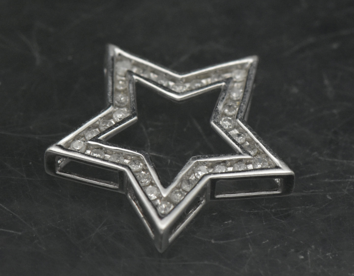 Vintage 10k White Gold and Diamonds Star Slide Pendant