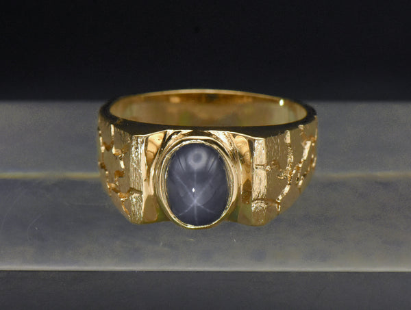 Vintage Synthetic Star Sapphire Gold Plated Salesman Sample Ring - Size 10