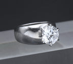 Sterling Silver Cubic Zirconia Solitaire Wide Band Ring - Size 7