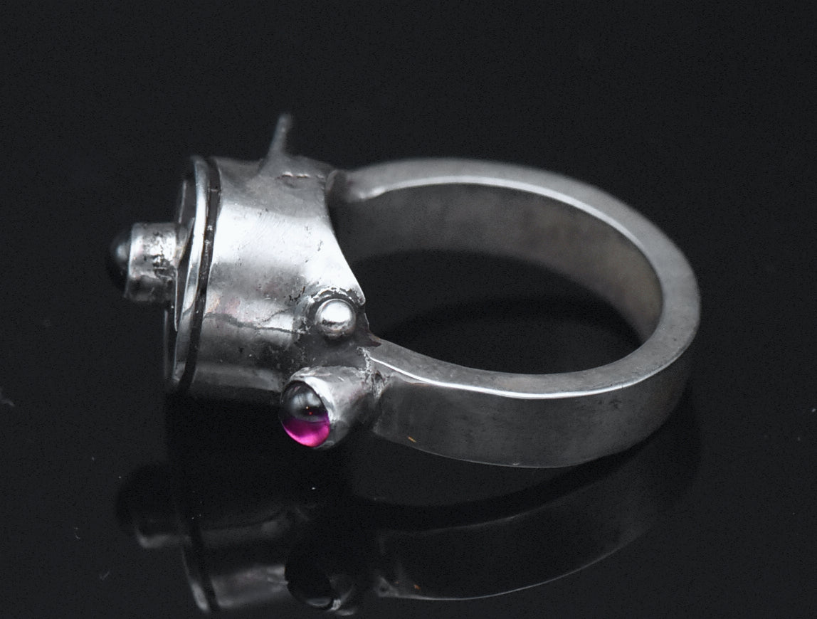 Vintage Handmade Garnet Sterling Silver Ring - Size 4