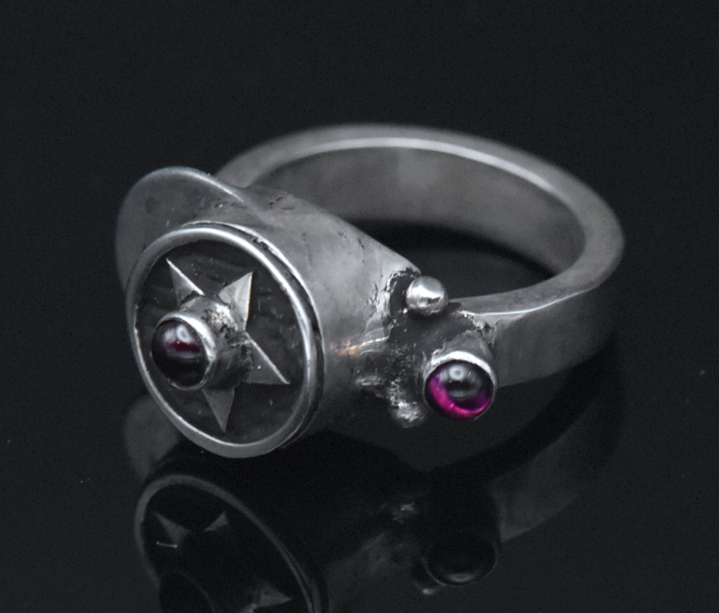 Vintage Handmade Garnet Sterling Silver Ring - Size 4