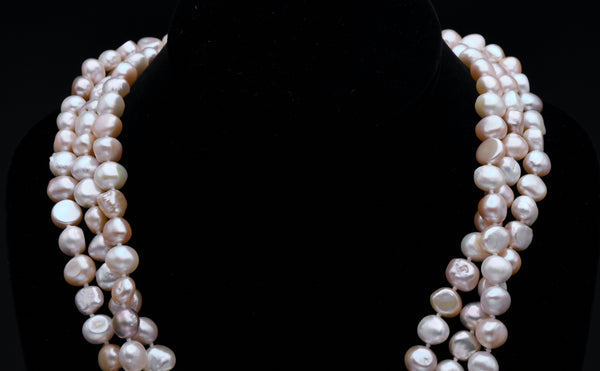 Single Strand Rope Necklace of Semi-Baroque Variety Colors Cultured Pearls - 63"