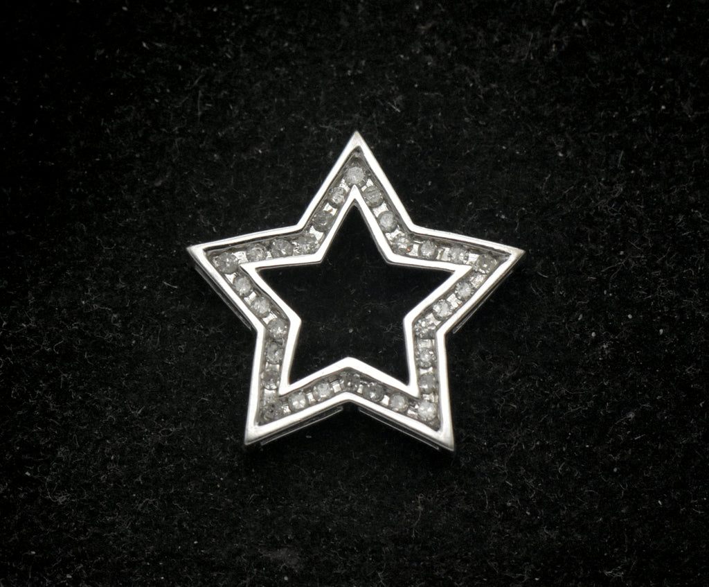Vintage 10k White Gold and Diamonds Star Slide Pendant