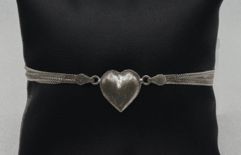 Vintage Sterling Silver Italian Multi-Strand Heart Chain Bracelet
