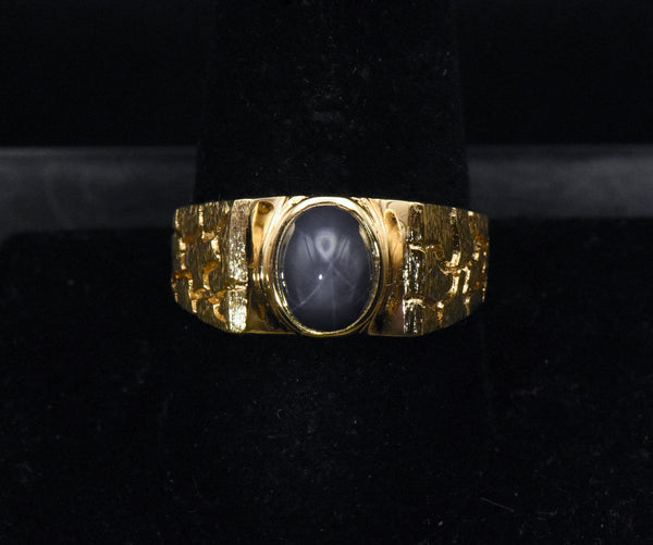 Vintage Synthetic Star Sapphire Gold Plated Salesman Sample Ring - Size 10