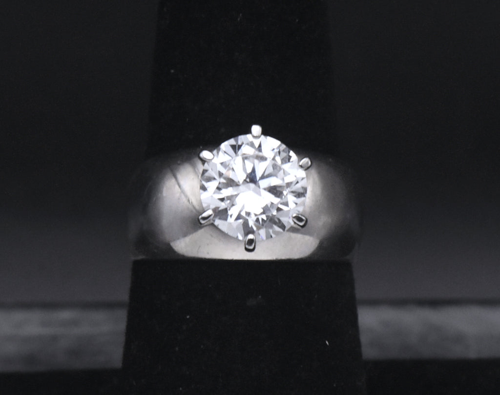 Sterling Silver Cubic Zirconia Solitaire Wide Band Ring - Size 7