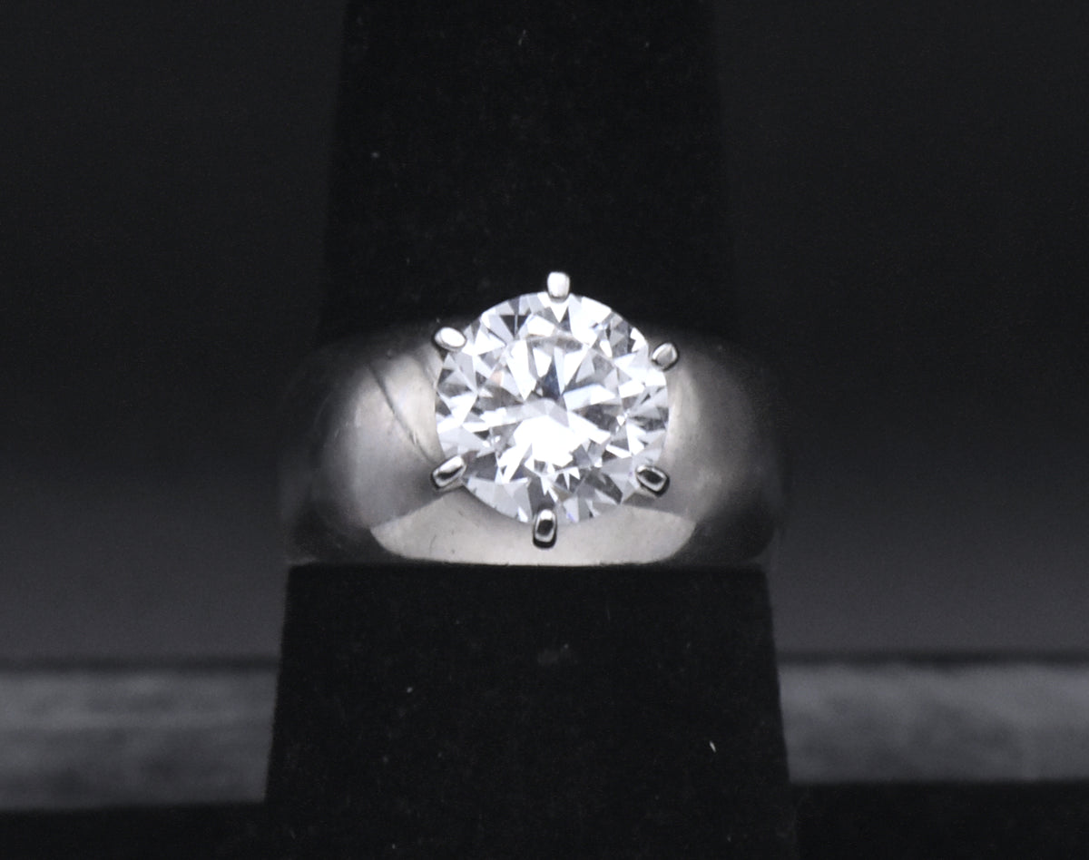 Sterling Silver Cubic Zirconia Solitaire Wide Band Ring - Size 7