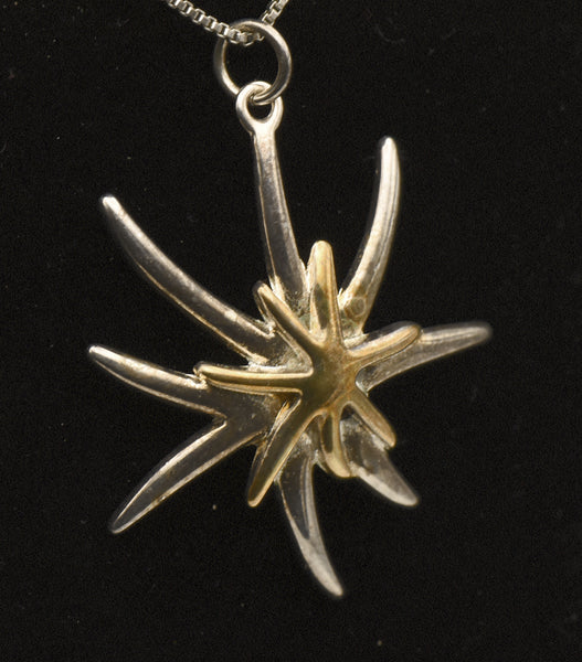 Vintage Sterling Silver and Gold Tone Starfish Pendant on Sterling Silver Chain Necklace - 17.75"