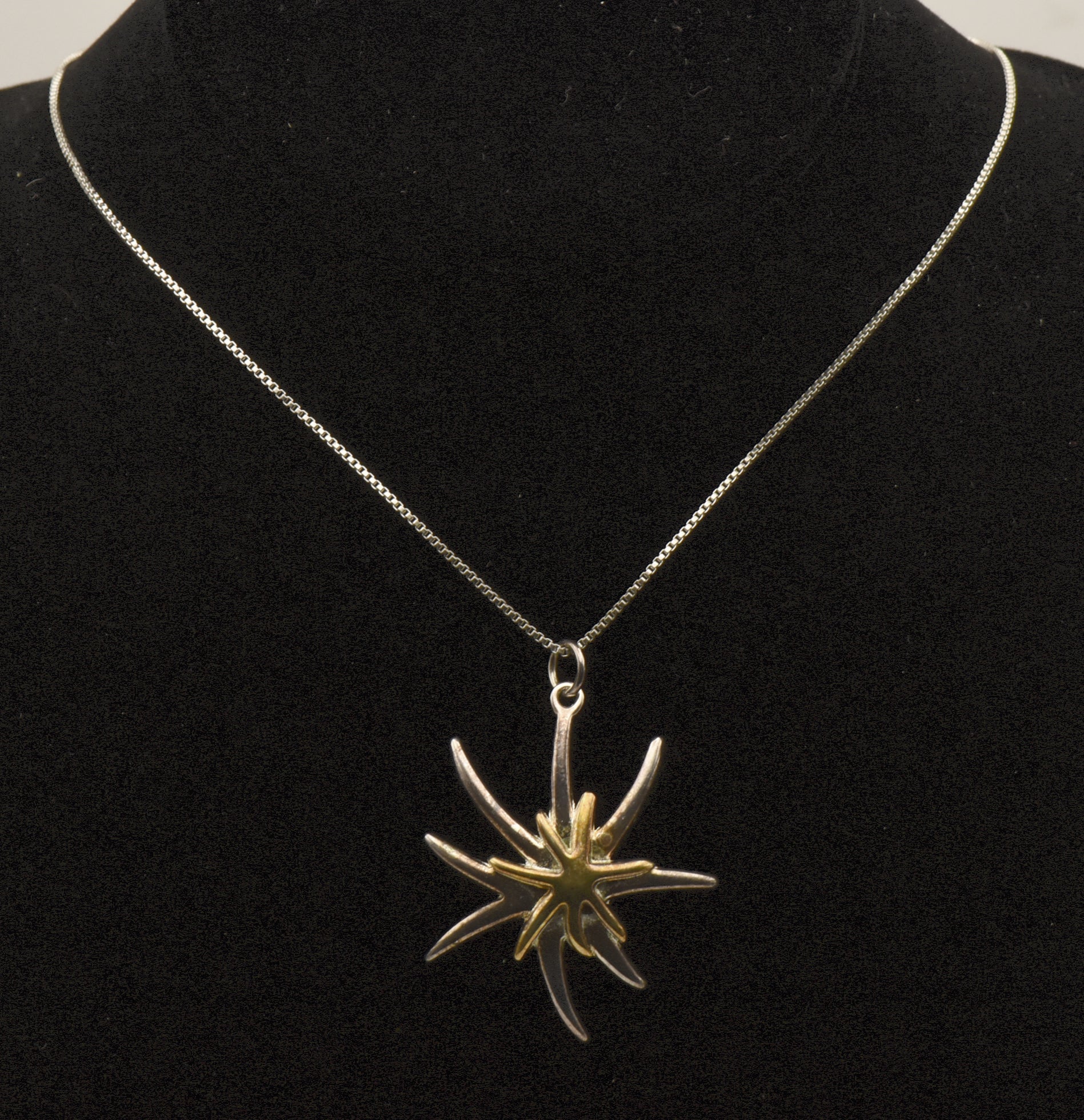 Vintage Sterling Silver and Gold Tone Starfish Pendant on Sterling Silver Chain Necklace - 17.75"