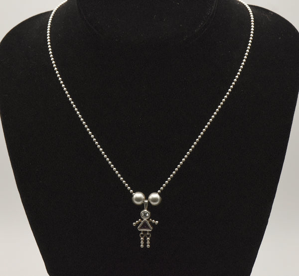 Vintage Sterling Silver Stick Figure Girl Pendant on Sterling Silver Chain Necklace - 18"