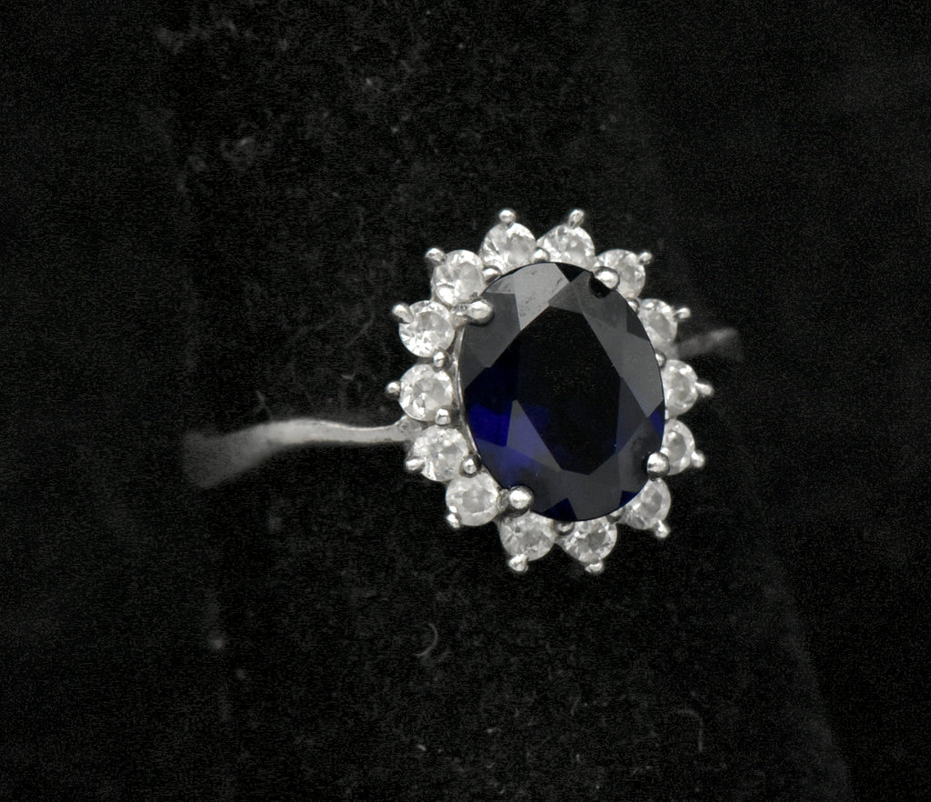 Stauer - Vintage Sapphire and CZ Sterling Silver Halo Ring - Size 6.75