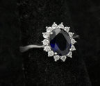 Stauer - Vintage Sapphire and CZ Sterling Silver Halo Ring - Size 6.75