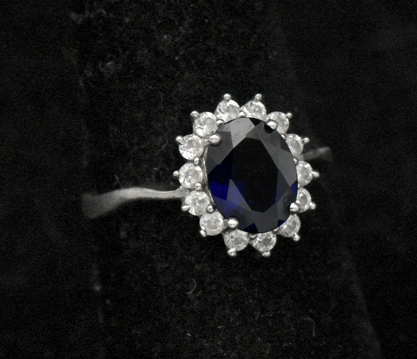 Stauer - Vintage Sapphire and CZ Sterling Silver Halo Ring - Size 6.75
