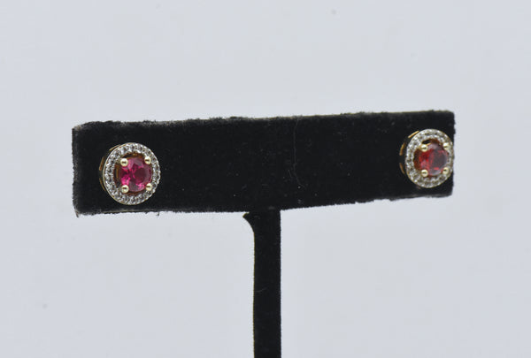 Vintage Gold Tone Sterling Silver Synthetic Ruby and Garnet Stud Earrings