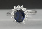 Stauer - Vintage Sapphire and CZ Sterling Silver Halo Ring - Size 6.75