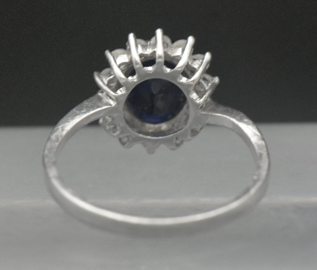 Stauer - Vintage Sapphire and CZ Sterling Silver Halo Ring - Size 6.75