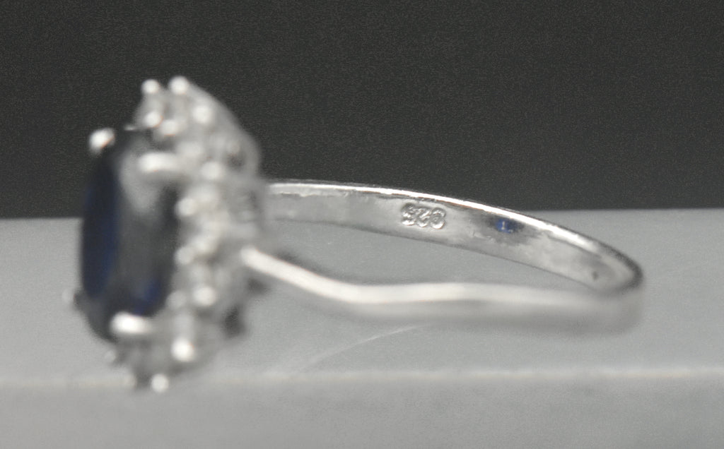 Stauer - Vintage Sapphire and CZ Sterling Silver Halo Ring - Size 6.75