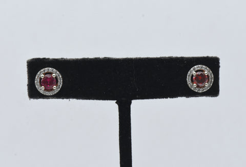 Vintage Gold Tone Sterling Silver Synthetic Ruby and Garnet Stud Earrings