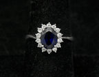Stauer - Vintage Sapphire and CZ Sterling Silver Halo Ring - Size 6.75