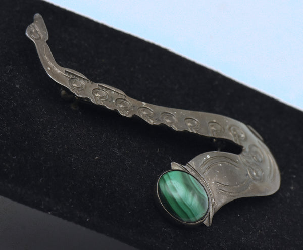 Grady Alexander - Vintage Handmade Sterling Silver and Malachite Saxophone Brooch