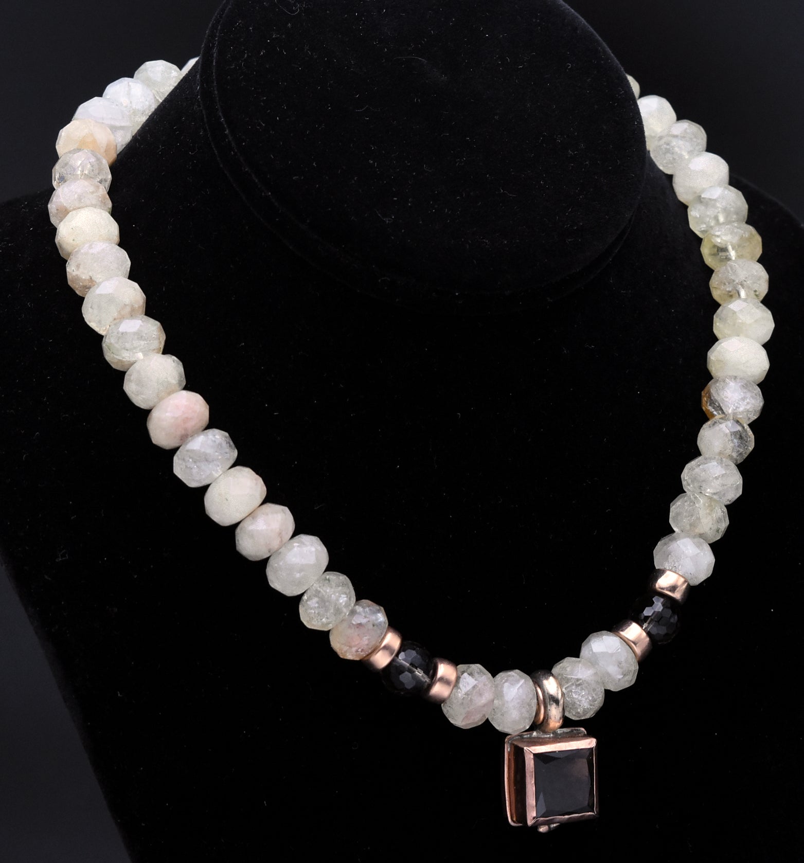 Vintage 14k Rose Gold Smoky Quartz Pendant Quartz Beaded Necklace - 17"