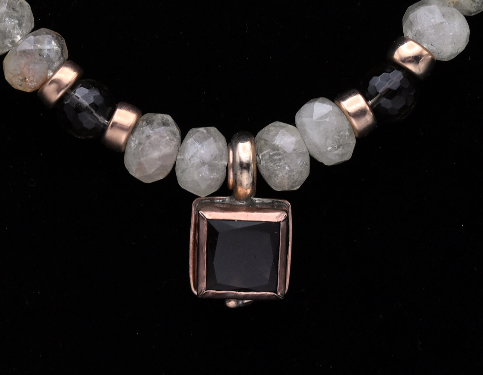 Vintage 14k Rose Gold Smoky Quartz Pendant Quartz Beaded Necklace - 17"