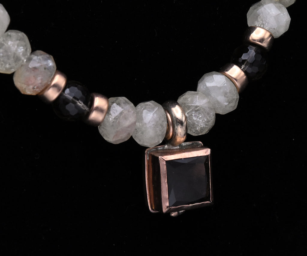 Vintage 14k Rose Gold Smoky Quartz Pendant Quartz Beaded Necklace - 17"