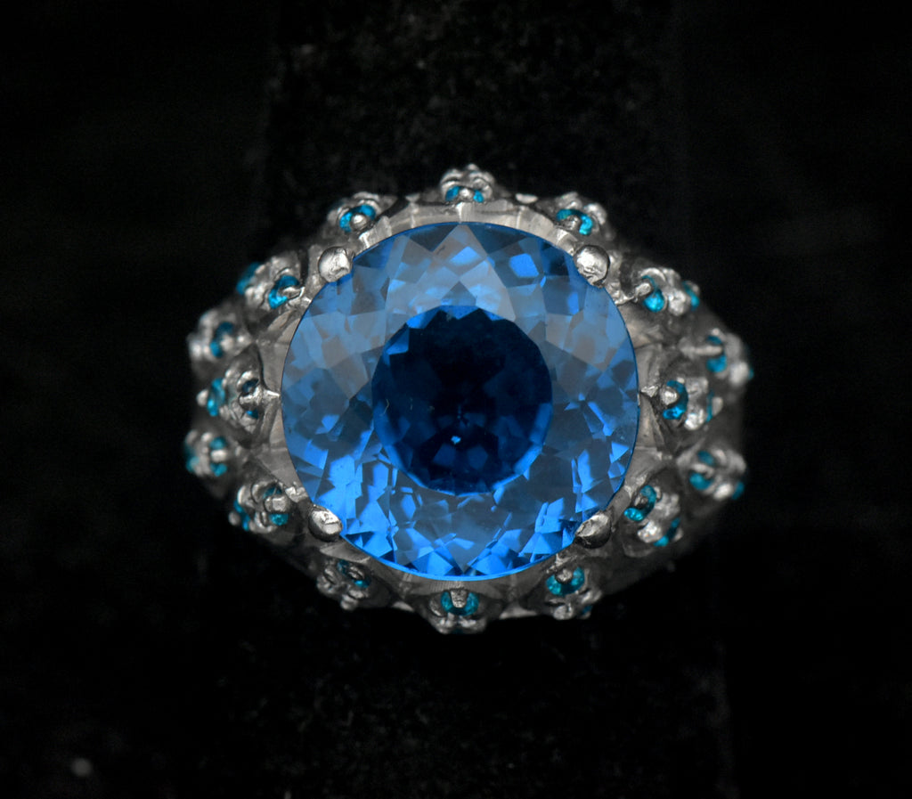 Vintage Synth Blue Spinel Sterling Silver Ring - Size 8.25