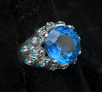 Vintage Synth Blue Spinel Sterling Silver Ring - Size 8.25