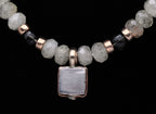 Vintage 14k Rose Gold Smoky Quartz Pendant Quartz Beaded Necklace - 17"