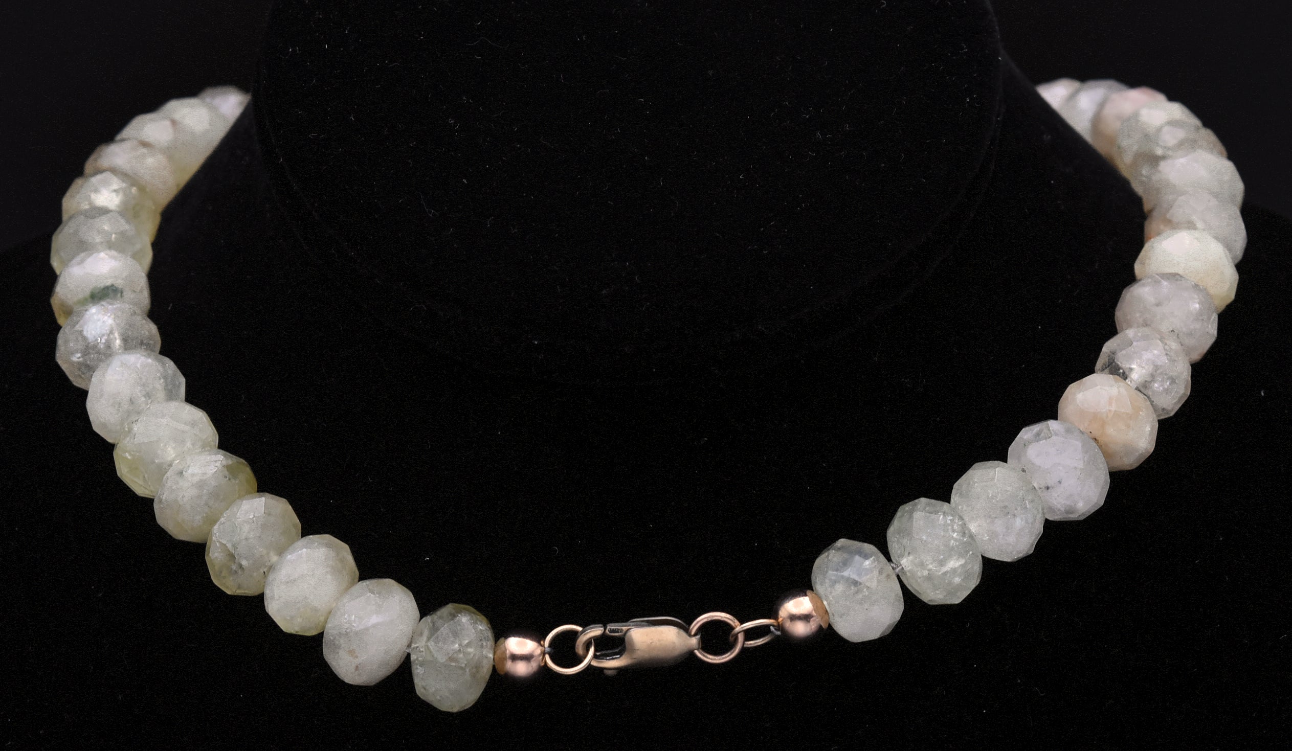 Vintage 14k Rose Gold Smoky Quartz Pendant Quartz Beaded Necklace - 17"
