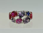 Vintage Sterling Silver Synthetic Ruby and Sapphires, CZ Ring - Size 6.25